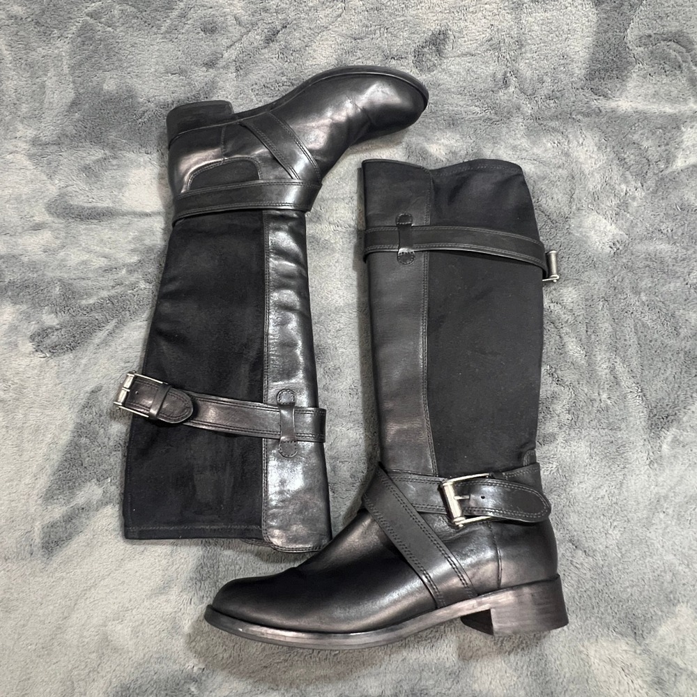 Cole Haan w/Air Sole Tech Black Leather Suede Tall Riding‎ Boots Womens 8.5 B